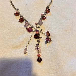 Layered Pink and Purple Leaf Charm Necklace